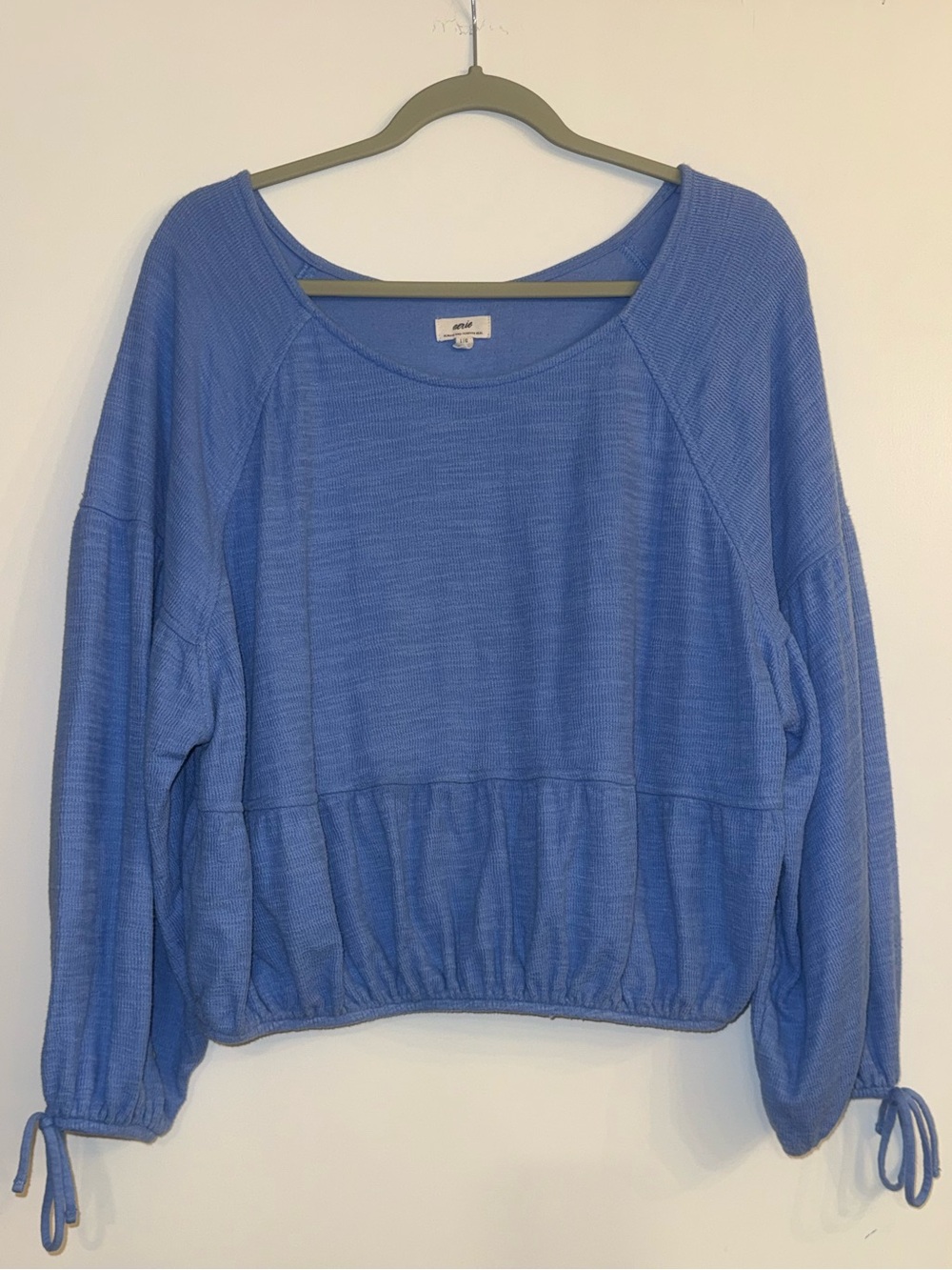 aerie Light Blue Long Sleeve Drawstring Hem Top